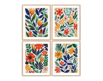 Set of 4 Modern Boho Cross stitch patterns, Abstract nature cross stitch, Plant, Sun, Small counted cross stitch chart. Instant download PDF