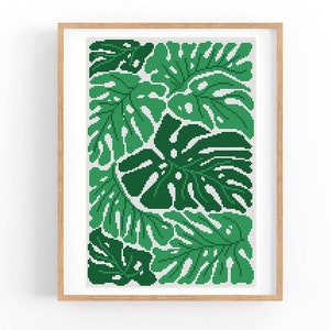 Kruissteekpatroon modern bloemen abstract, tropische bloemen, eenvoudig x-stitch-patroon, x-stitch-diagram, natuurpatroon, instant download pdf