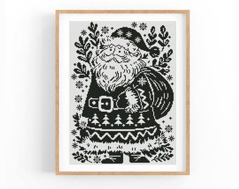 Santa Claus Cross Stitch Pattern, Folk Green Silhouette Christmas Chart, Scandinavian Holiday Decor, Beginner Friendly, Instant Download PDF