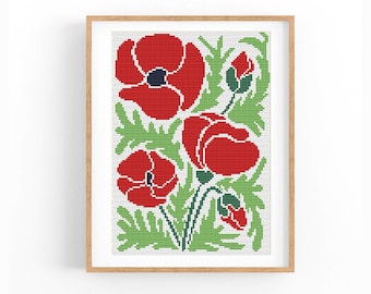 Cross Stitch Pattern Poppy abstract art, Modern x-stitch Pattern, Flowers Cross Stitch Chart, Nature Ornament Pattern, Instant Download PDF
