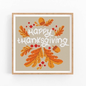 Fall cross stitch pattern, November Fall cross stitch PDF, Thanksgiving, Autumn Season Hand Embroidery. Modern counted cross stitch chart.