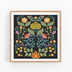 Cross stitch pattern. Scandinavian Folk Flowers. Modern Counted xstitch chart. Folk Art embroidery. Cushion x-stitch.Instant download PDF.
