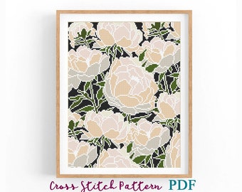 Cross Stitch Pattern Floral abstract art, Modern x-stitch Pattern, Flowers Cross Stitch Chart, Nature Ornament Pattern, Instant Download PDF
