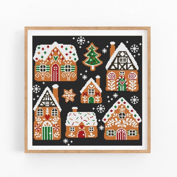 Cross Stitch Pattern Christmas, Modern x-stitch Pattern, Gingerbread House, Scandinavian Cross Stitch Chart, Xmas Tree, Instant Download PDF