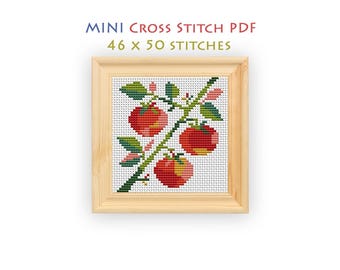Abstract Tomato Cross Stitch Pattern, Rustic Nature Design, Beginner Friendly Chart, Modern Mini Embroidery, Instant Download PDF