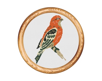Pine Grosbeak Bird Branch Cross Stitch Pattern: Modern Embroidery Chart (Instant Download PDF)