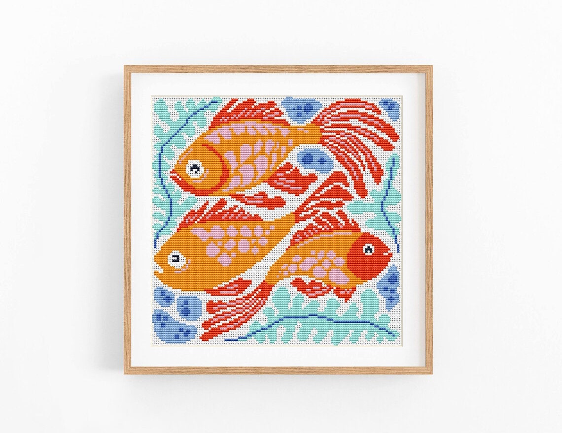 Set of 6 Modern Ocean Water Sea Cross Stitch Patterns, Abstract