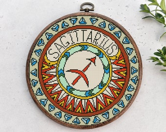 Sagittarius Zodiac Modern cross stitch pattern Astrological sign embroidery Zodiac symbol decor Mandala counted xstitch Instant download PDF