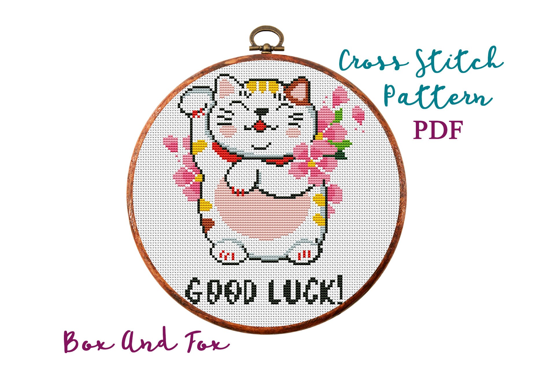 Lucky Cat. Modern Cross Stitch Pattern. Counted Cross Stitch