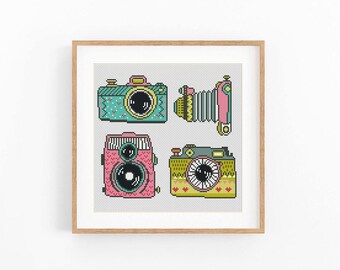 Retro Film Photo Camera Cross Stitch Pattern, Modern Xstitch Design, Instant Download PDF
