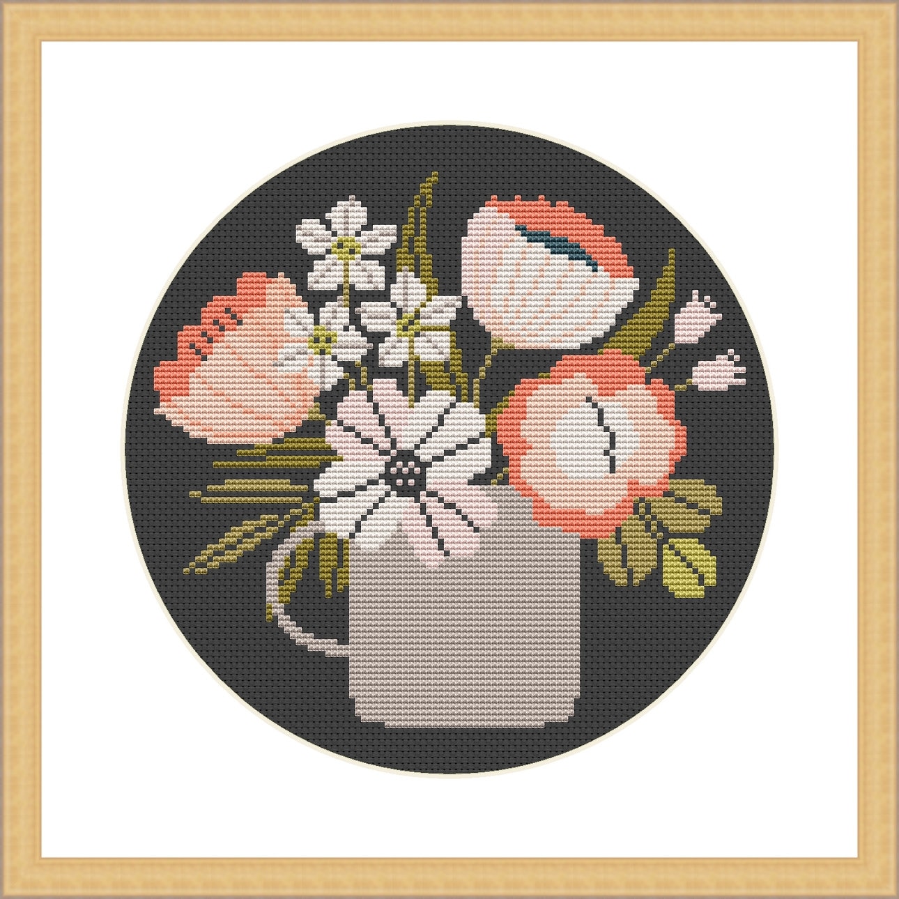 Floral Cross Stitch Pattern. Flower Counted Cross Stitch Chart