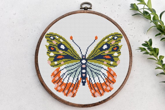Kreuzstich-Set 'Schmetterling & Blumen' Für Anfänger | 30x40 Cm | Mit Vorgefärbtem Stoff & Garn
