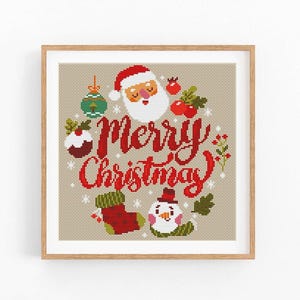 Cross Stitch Pattern Merry Christmas, Santa Claus Modern x-stitch Pattern, Cross Stitch Chart, Christmas Gift, Xmas, Instant Download PDF