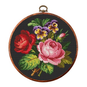 Vintage bloemen kruissteekpatroon, antieke kruissteekontwerp, mini x-steek bloemenpatroon, borduurbloemen, instant download pdf