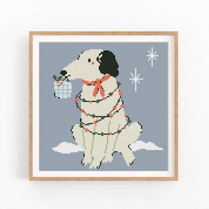 Cross stitch pattern Christmas Dog. X-mas Cross stitch PDF. Merry Christmas Hand Embroidery. Animal x-stitch. Counted cross stitch chart.