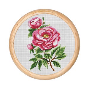 Bloemen kruissteekpatroon. Gestikte bloem. Getelde kruissteekkaart. Borduurwerk met natuurhoepelkunst. Kleine steek. Pdf direct downloaden