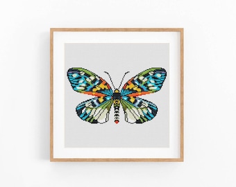 Butterfly Cross Stitch Pattern, Woodland Insect Nature Embroidery (PDF Download)