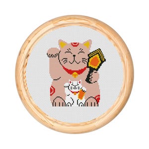 Maneki Neko Lucky Cat Modern Cross Stitch Pattern PDF. Japanese Fortune Cat X Stitch, Counted cross stitch chart. Instant download PDF