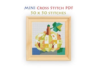 Cream Pumpkin Cross Stitch Pattern, Mini Autumn Chart for Beginners, Compact Embroidery PDF, Instant Download