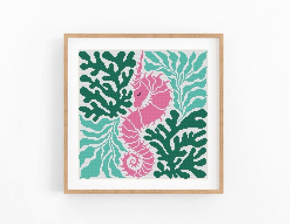 Cross Stitch Pattern Modern Ocean Abstract, Modern Sea, Sea Horse