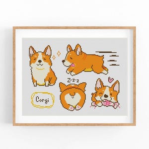Dog Portrait Cross Stitch Pattern, Welsh Corgi Modern x-stitch Chart, Instant Download PDF