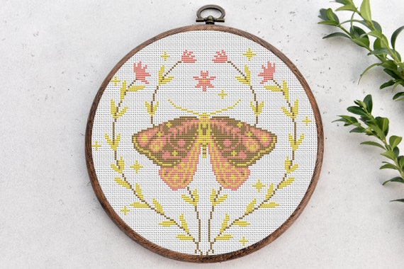 Papillon floral Modèle de point de croix moderne, tableau de point