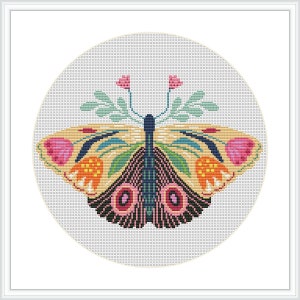 Cross stitch pattern, Floral Butterfly, folk, nature cross stitch, Hoop Embroidery. Modern counted cross stitch chart.Instant download PDF image 10