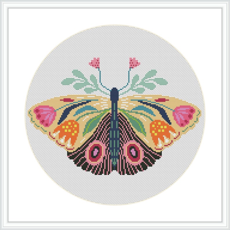 Cross stitch pattern, Floral Butterfly, folk, nature cross stitch, Hoop Embroidery. Modern counted cross stitch chart.Instant download PDF image 10