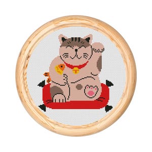 Maneki Neko Lucky Cat Modern Cross Stitch Pattern PDF. Japanese Fortune Cat X Stitch, Counted cross stitch chart. Instant download PDF