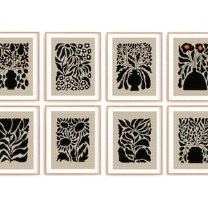 Set mit 8 modernen Blumen Kreuzstichmuster, Abstrakte Natur Kreuzstich, Pflanze, Einfache Kreuzstichvorlage. Sofortiger Download PDF
