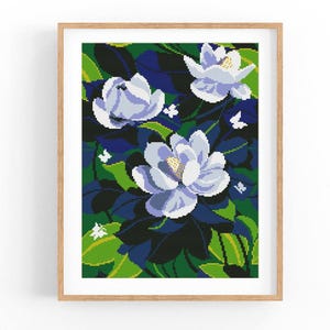 Lotusbloemen abstract kruissteekpatroon, modern x-stitchpatroon, kruissteektabel, kunst bloemenborduurwerk, pdf direct downloaden