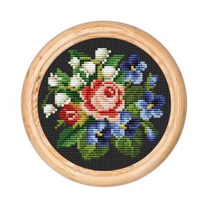 Patrón de punto de cruz con flores antiguas, diseño de punto de cruz antiguo, bordado en lana de Berlín, ramo de flores, flores de bordado moderno, gráfico en PDF