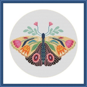 Cross stitch pattern, Floral Butterfly, folk, nature cross stitch, Hoop Embroidery. Modern counted cross stitch chart.Instant download PDF image 7