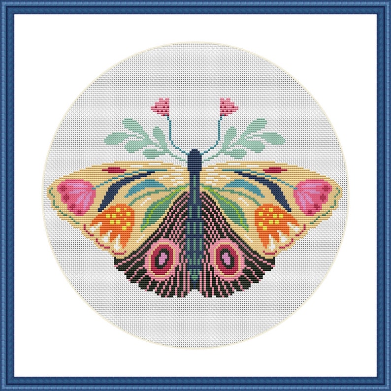 Cross stitch pattern, Floral Butterfly, folk, nature cross stitch, Hoop Embroidery. Modern counted cross stitch chart.Instant download PDF image 7