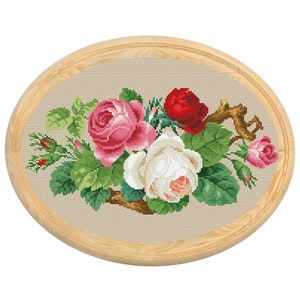 Vintage Flowers Cross Stitch Pattern, Antique Cross Stitch Design, Victorian Floral x-stitch pattern, Embroidery Flower,instant download PDF