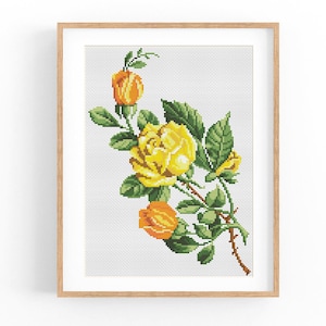 Vintage Flowers Cross Stitch Pattern, Rose Antique Cross Stitch Design, Floral x-stitch pattern, Embroidery Flowers, instant download PDF