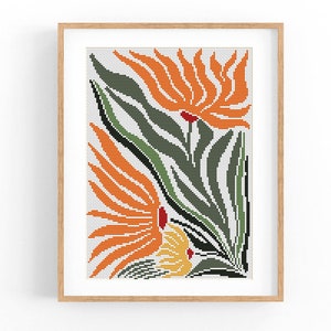 Kruissteekpatroon modern bloemen abstract, moderne bloemen, eenvoudig x-steekpatroon, kruissteekkaart, natuurpatroon, pdf direct downloaden