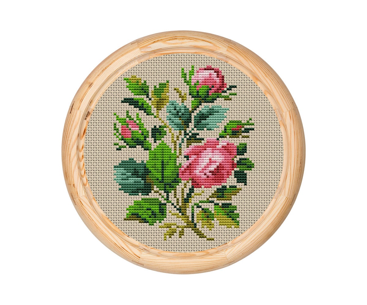 Vintage Flowers Cross Stitch Pattern, Antique Cross Stitch Design