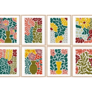 Set of 8 Modern Flowers Cross stitch patterns, Abstract nature cross stitch, Plant, Easy counted cross stitch chart. Instant download PDF