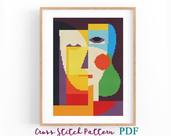 Cross Stitch Pattern Modern Abstract, Portrait x-stitch Pattern, Geometric Cross Stitch Chart, Boho Design Beginner, Instant Download PDF