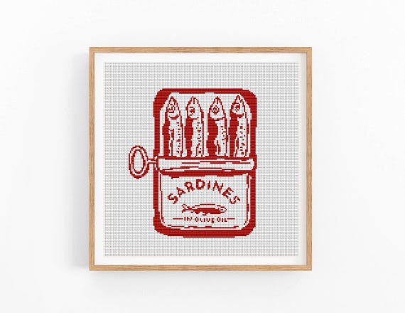 Sardines Can Cross Stitch Pattern, Sardine Food Art,Abstract Fish Can Cross Stitch Pattern, Modern Cross Stitch Design, Instant Download PDF