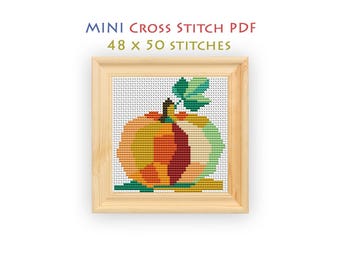 Fall Pumpkin Cross Stitch Pattern, Beginner Autumn Chart, Rustic Mini Embroidery PDF, Instant Download