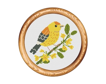 Bird Branch Cross Stitch Pattern: Modern Nature Embroidery Chart (Instant Download PDF)