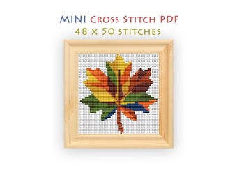 Rainbow Maple Leaf Cross Stitch Pattern, Mini Patchwork Autumn Chart, Colorful Fall Wall Art, Beginner Friendly, Instant Download PDF
