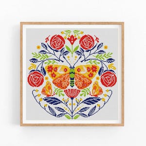 Scandinavian cross stitch pattern Nordic cross stitch Folk embroidery ornament Flower birds Modern cross stitch Wall home decor Instant PDF
