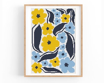 Cross Stitch Pattern Modern Floral Abstract, Boho flowers, Easy x-stitch Pattern, Cross Stitch Chart, Nature Pattern, Instant Download PDF