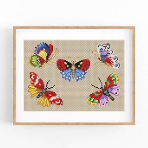 Vintage Butterfly Cross Stitch Pattern, Berlin Woolwork Embroidery Chart (PDF Download)