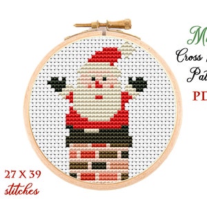 Mini Cross Stitch Pattern. Christmas. Santa Claus. Counted xstitch chart. Xmas hoop embroidery. Tiny xstitch beginner. Instant download PDF