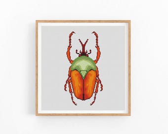 Kever kruissteekpatroon, insecten, entomologie kruissteek, vlinderborduurwerk wanddecor, moderne kruissteek. Pdf direct downloaden