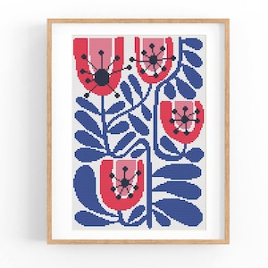 Kruissteekpatroon modern bloemen abstract, kind, bloemen, eenvoudig x-steekpatroon, kruissteektabel, natuurpatroon, instant download pdf
